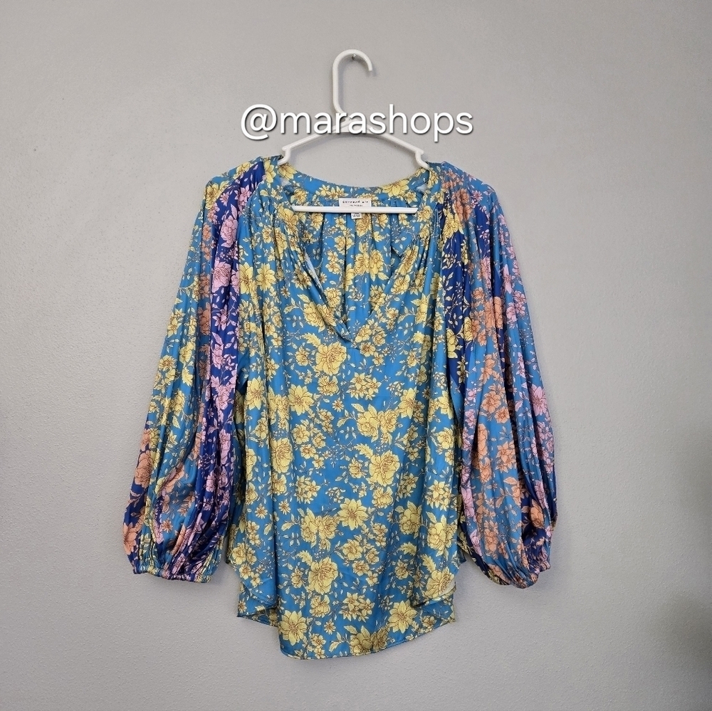 Current Air Floral Colorblock Cuffed Blouse - Picture 2 of 8